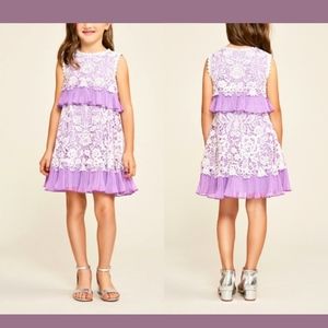 NEW $288 Tadashi‎ Shoji Kids Erika Tiered Lace Dress in Lilac [Girls SZ 8 ]